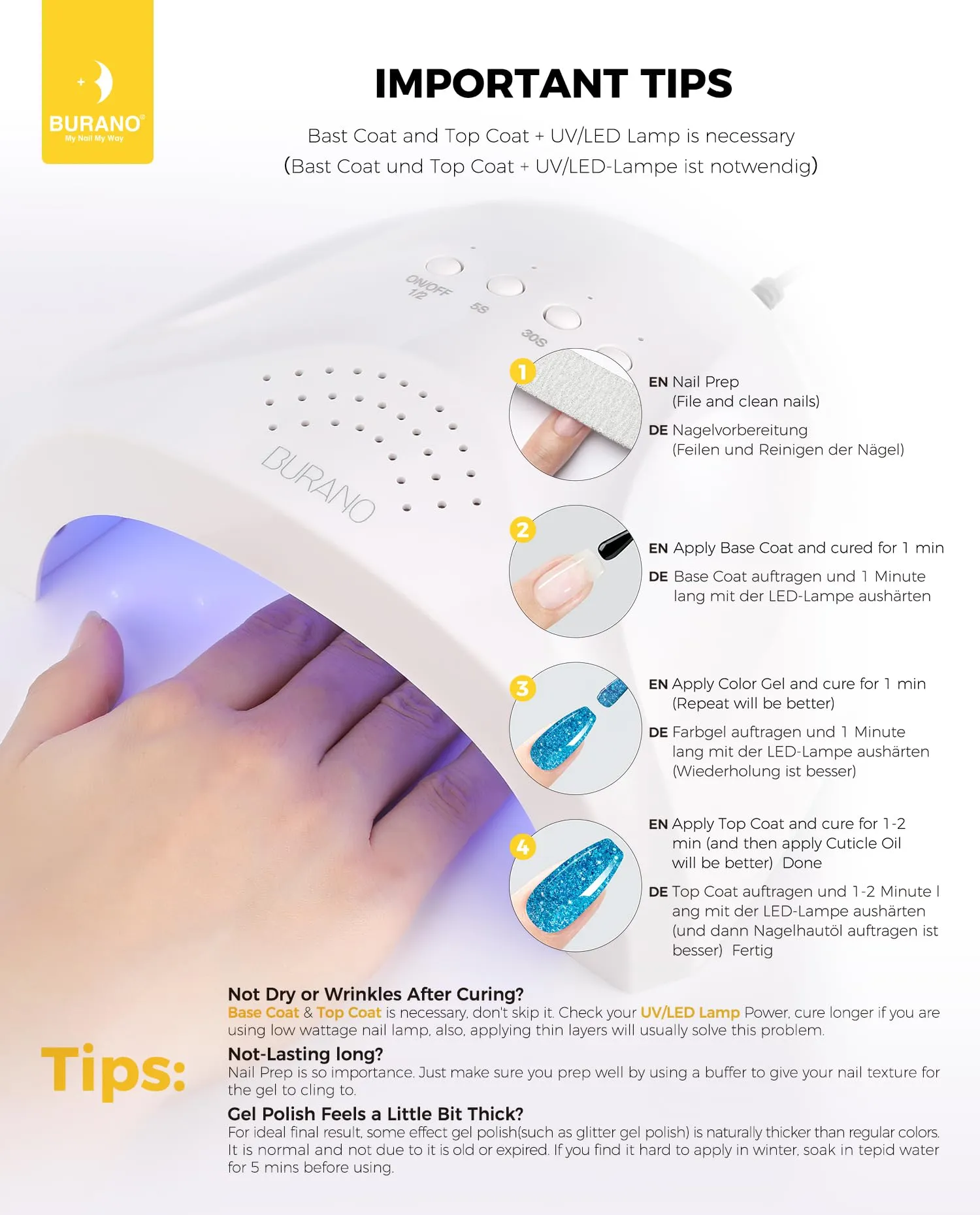 BURANO Glitter Gel Nail Polish, LED UV Nail Gel Shimmer Holographic Effect Soak off Gel Curing Required, No Chip Gel Polish Sparkle Gel Home DIY Nail Salon (Lake LP42)
