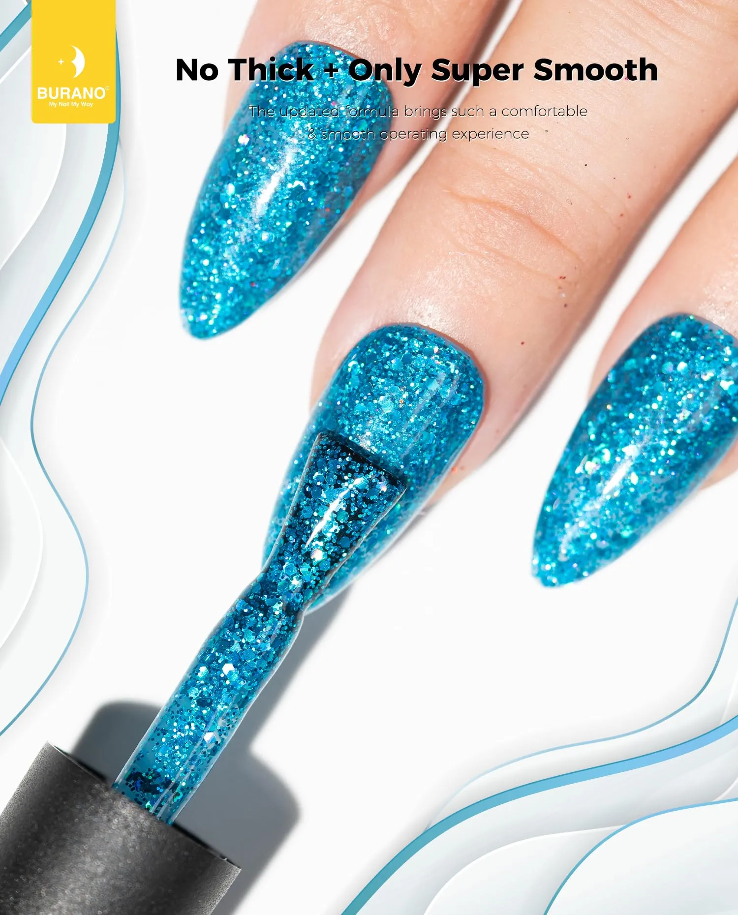 BURANO Glitter Gel Nail Polish, LED UV Nail Gel Shimmer Holographic Effect Soak off Gel Curing Required, No Chip Gel Polish Sparkle Gel Home DIY Nail Salon (Lake LP42)