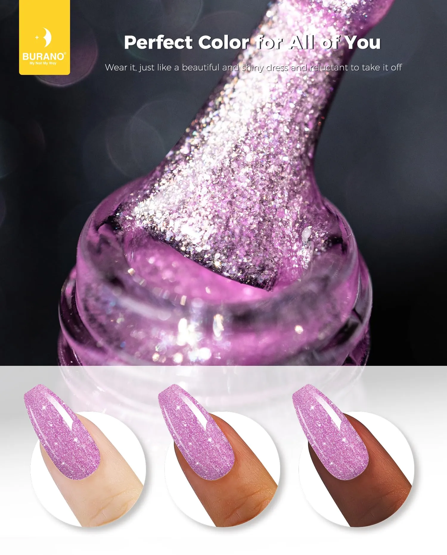 BURANO Glitter Gel Nail Polish, LED UV Nail Gel Shimmer Holographic Effect Soak off Gel Curing Required, No Chip Gel Polish Sparkle Gel Home DIY Nail Salon (Light Pink LP57)