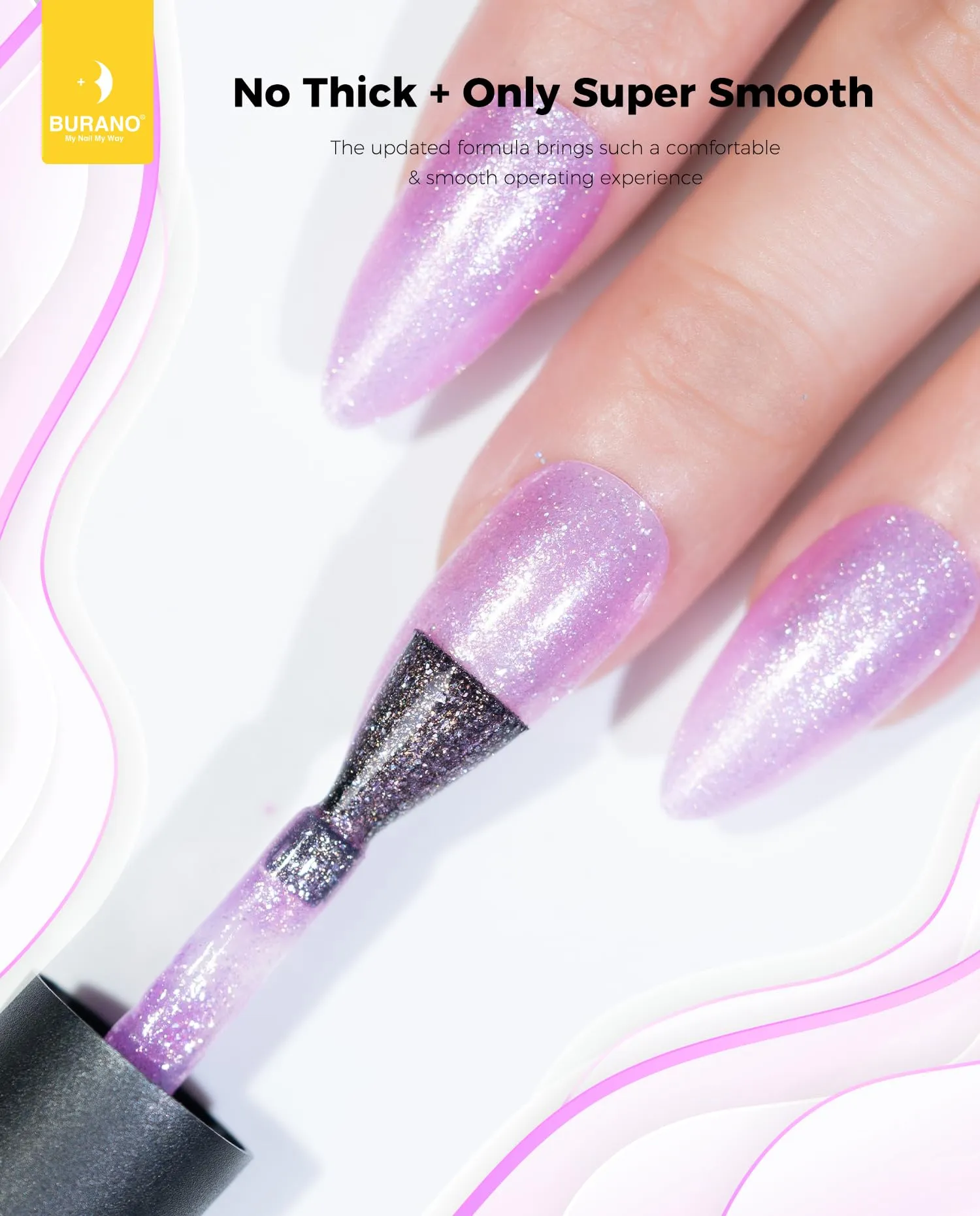 BURANO Glitter Gel Nail Polish, LED UV Nail Gel Shimmer Holographic Effect Soak off Gel Curing Required, No Chip Gel Polish Sparkle Gel Home DIY Nail Salon (Light Pink LP57)