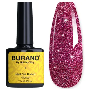 BURANO Glitter Gel Nail Polish, LED UV Nail Gel Shimmer Holographic Effect Soak off Gel Curing Required, No Chip Gel Polish Sparkle Gel Home DIY Nail Salon (Rose LP50)
