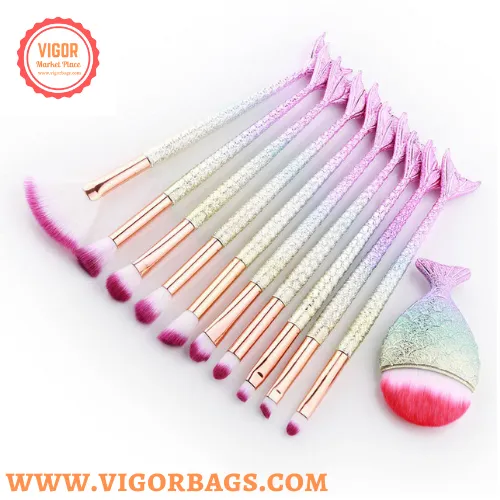 Candy Color Makeup Brushes Tool Set & Cosmetic Concealer Fish Tail Make Up Brushes Tools Combo Pack - MOQ 10 Pcs