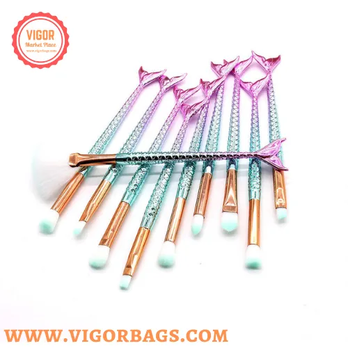 Candy Color Makeup Brushes Tool Set & Cosmetic Concealer Fish Tail Make Up Brushes Tools Combo Pack - MOQ 10 Pcs