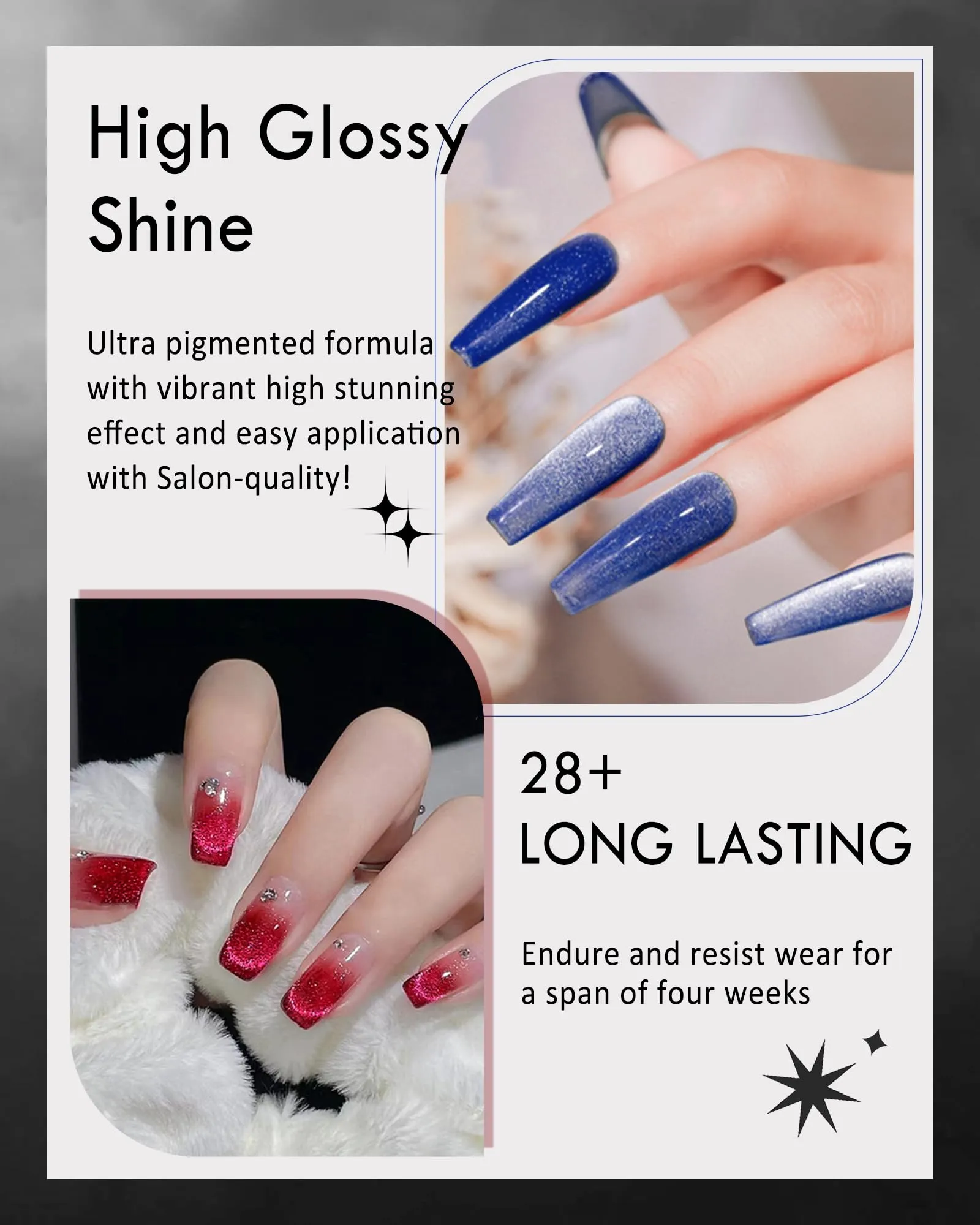Cat Eye Nail Gel Polish Set, 2x8ml Crystal Holographic Soak Off Magnetic Gel Polish Set with Magnet, Glitter Reflective Shimmer Green Dark Blue French Gel Polish for Nail Art Manicure Salon DIY-05 10
