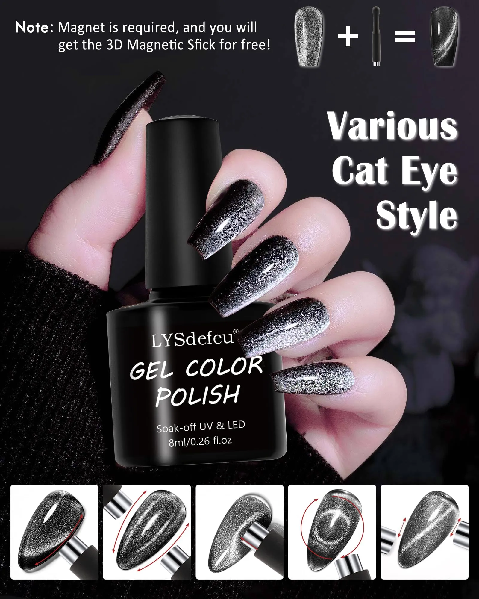 Cat Eye Nail Gel Polish Set, 2x8ml Crystal Holographic Soak Off Magnetic Gel Polish Set with Magnet, Glitter Reflective Shimmer Green Dark Blue French Gel Polish for Nail Art Manicure Salon DIY-05 10