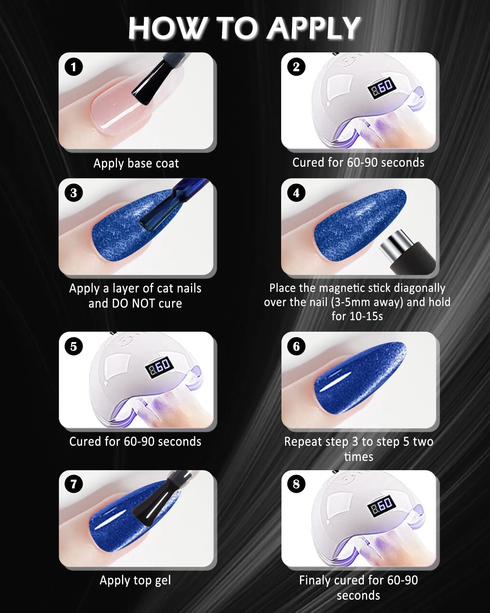 Cat Eye Nail Gel Polish Set, 2x8ml Crystal Holographic Soak Off Magnetic Gel Polish Set with Magnet, Glitter Reflective Shimmer Green Dark Blue French Gel Polish for Nail Art Manicure Salon DIY-05 10