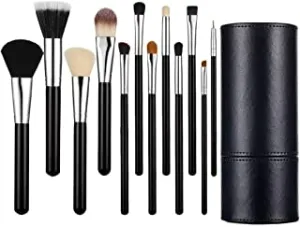 CFSNCM 12pcs Professional Makeup Brushes Set Foundation Big Loose Powder Contour Eyeshadow Eyeliner Eyebrow with Black Cylinder