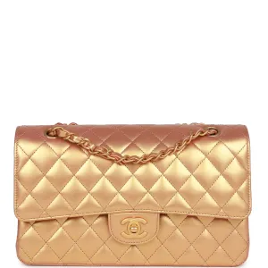 Chanel Medium Classic Double Flap Bag Metallic Iridescent Gold Calfskin Antique Gold Hardware