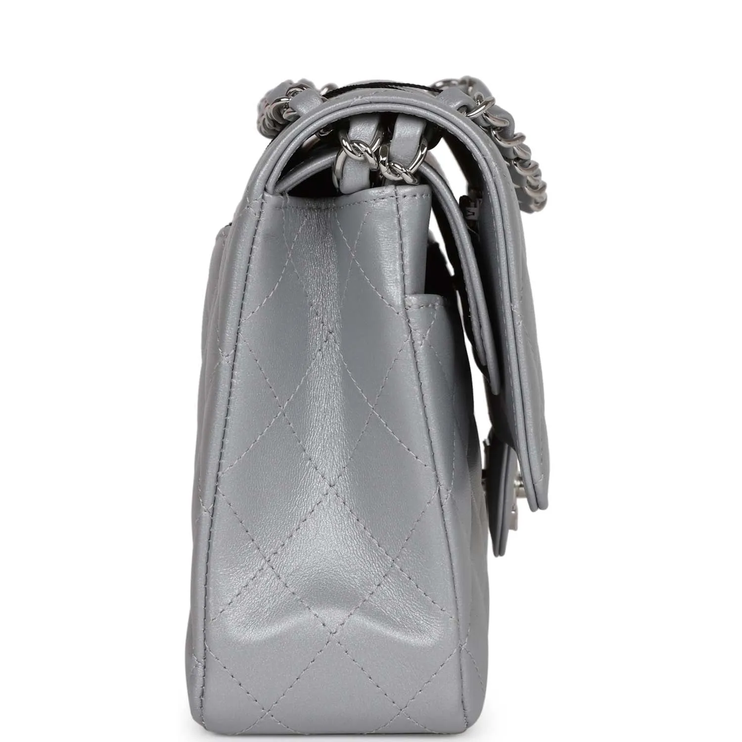 Chanel Medium Classic Double Flap Bag Silver Metallic Lambskin Silver Hardware