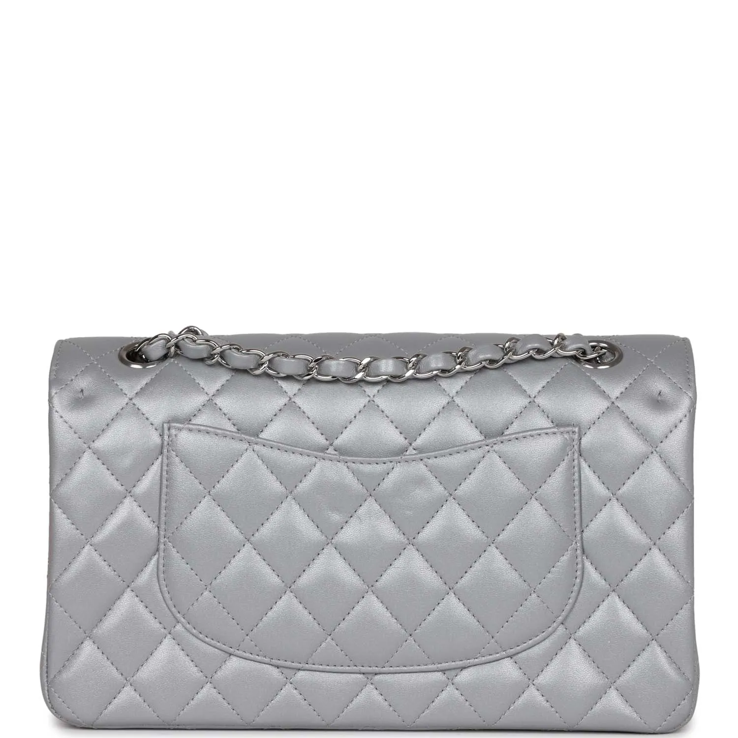 Chanel Medium Classic Double Flap Bag Silver Metallic Lambskin Silver Hardware