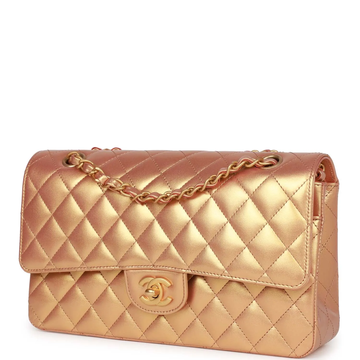 Chanel Medium Classic Flap Bag Metallic Iridescent Gold Calfskin Antique Gold Hardware