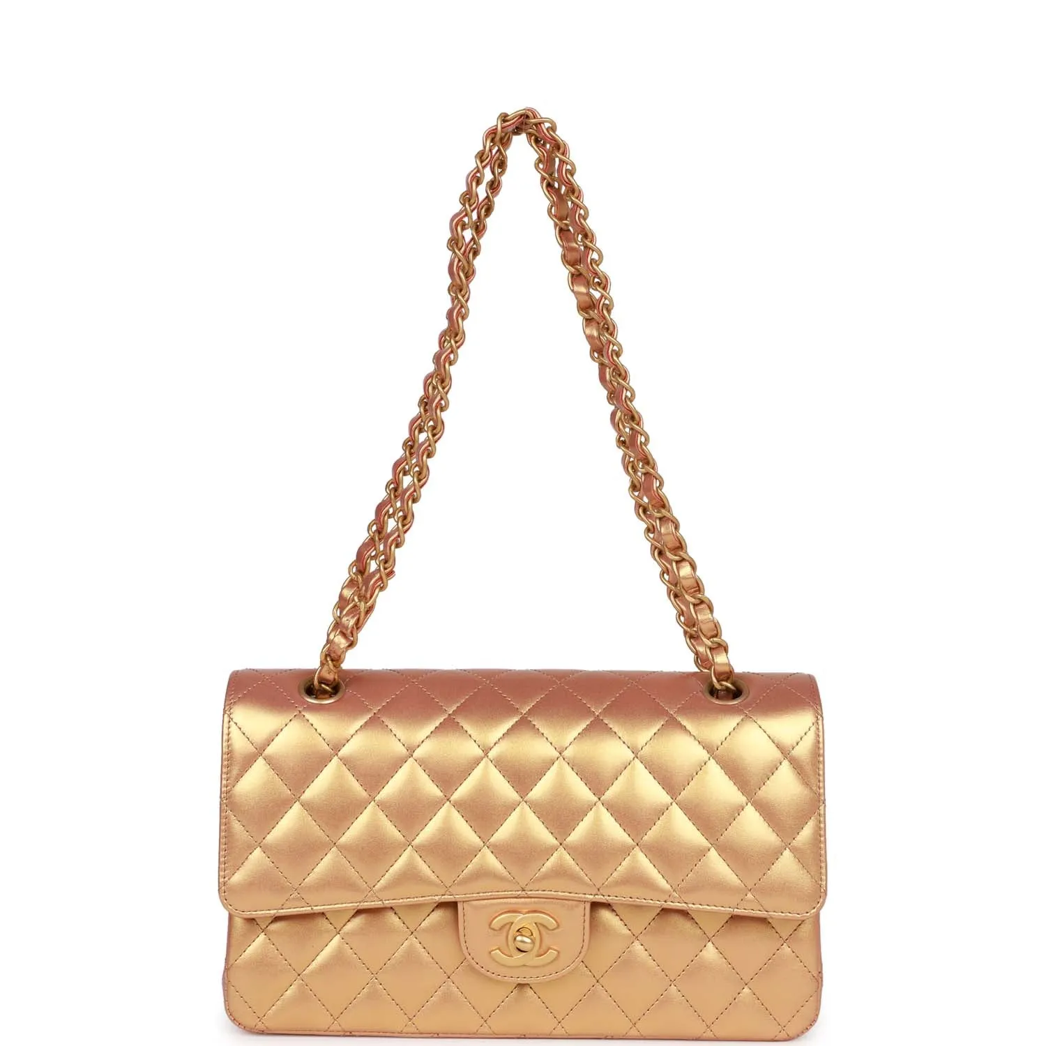 Chanel Medium Classic Flap Bag Metallic Iridescent Gold Calfskin Antique Gold Hardware