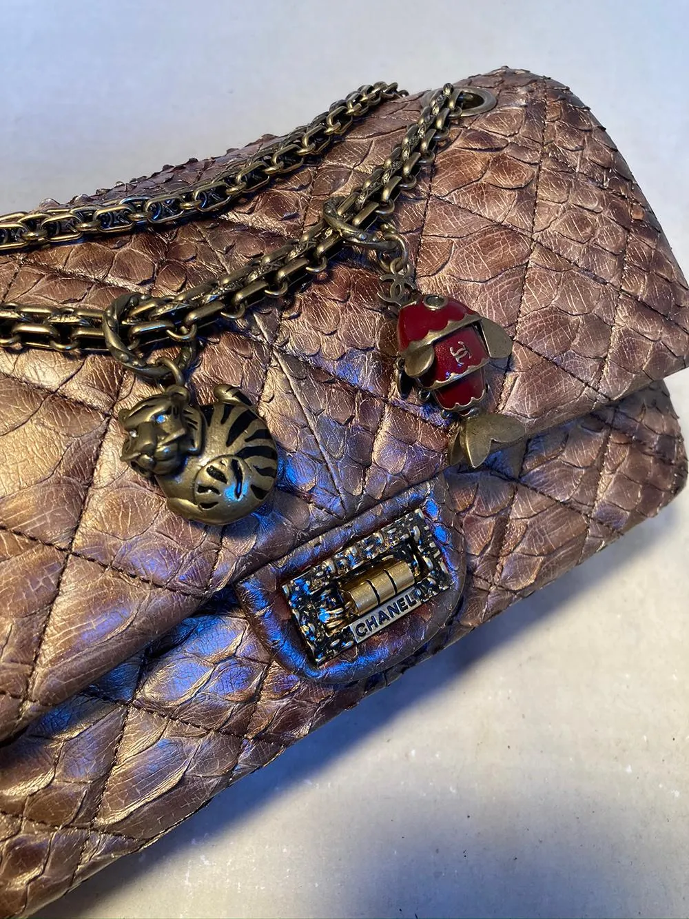 CHANEL RARE Metallic Copper Python 2.55 Double New Classic