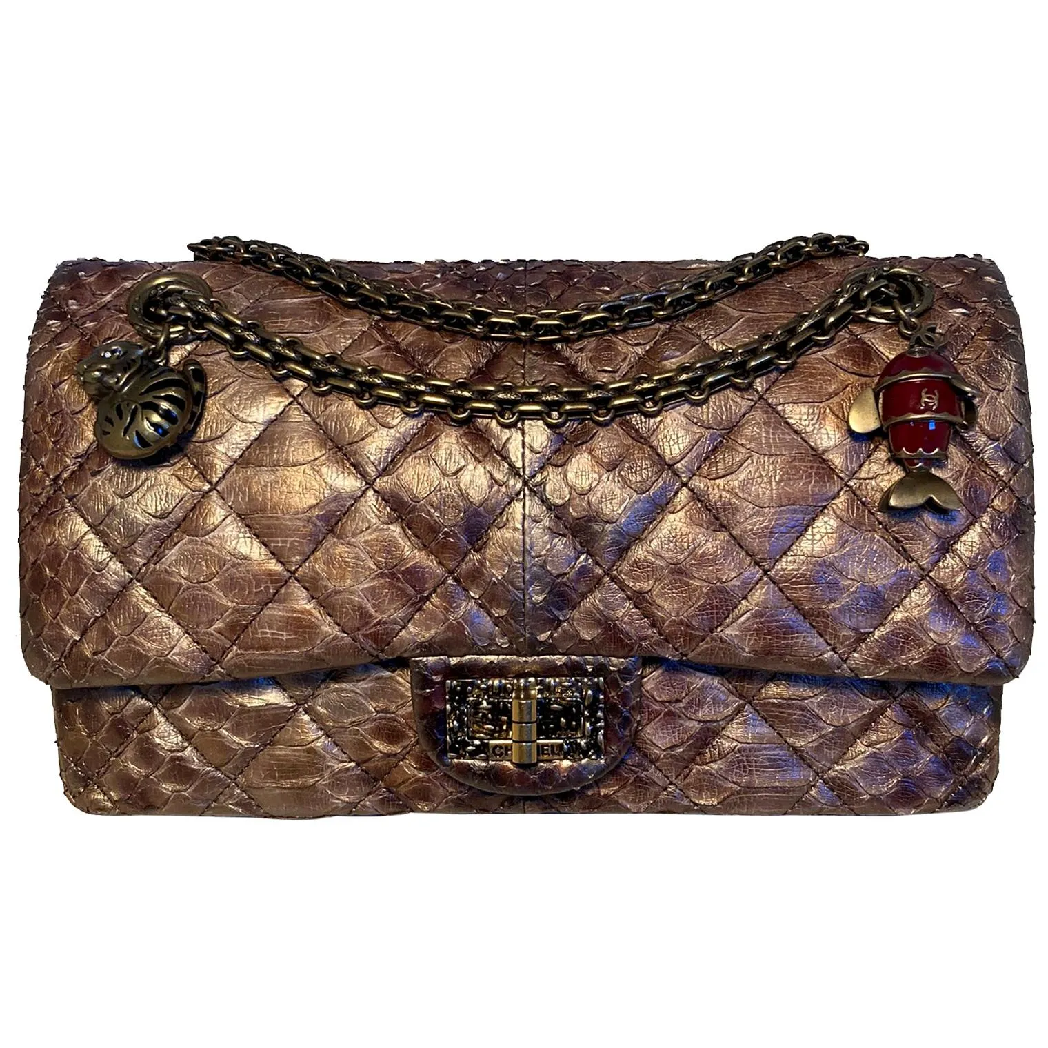 CHANEL RARE Metallic Copper Python 2.55 Double New Classic