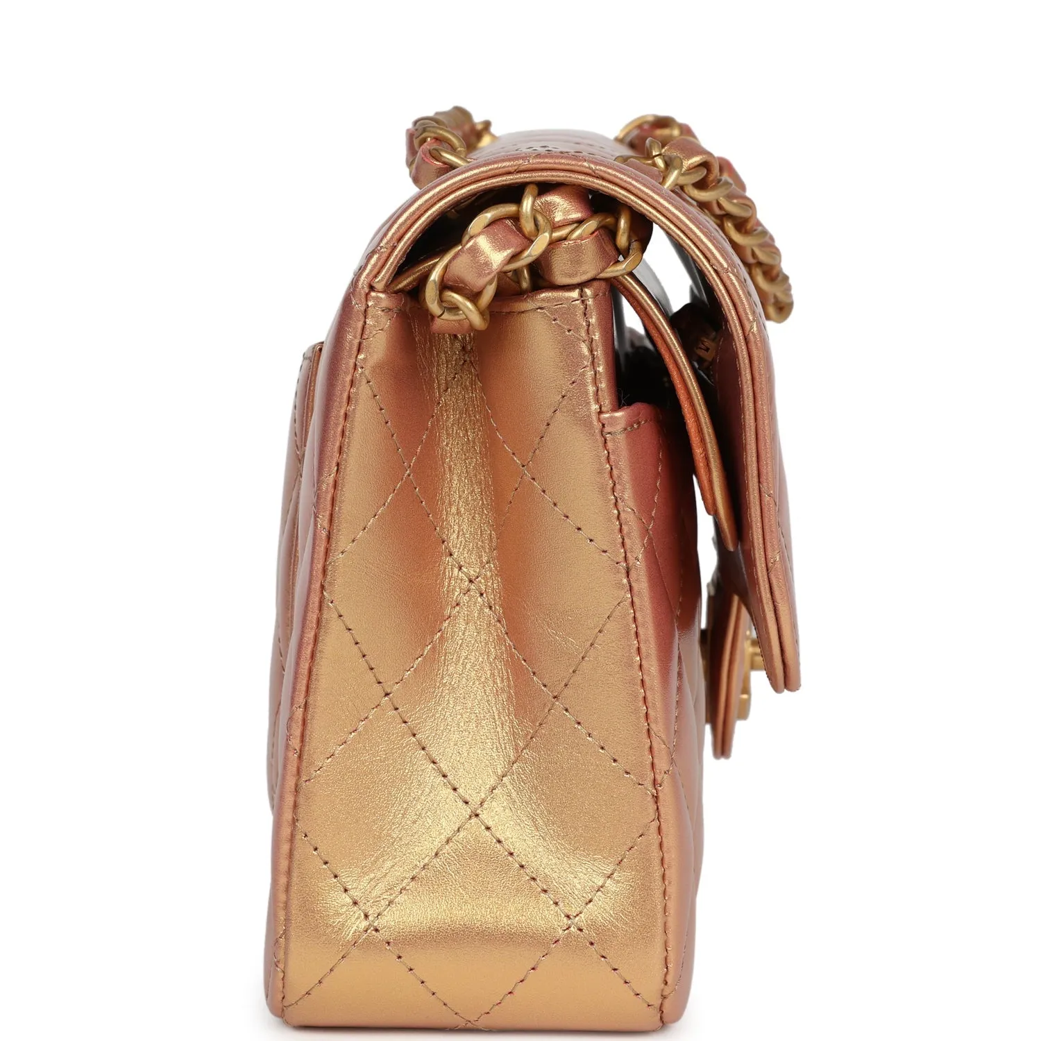 Chanel Small Classic Double Flap Gold Metallic Calfskin Antique Gold Hardware