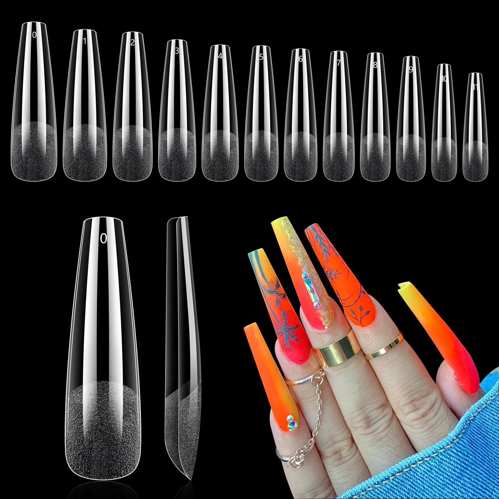 Clear Coffin Nail Tips, Gel Nail Tips for Acrylic Nails Professionalï¼?40PCS XL Nail Tips Half Matte Full Cover Ballerina Press on Nail Tips, Slightly C Curve French Nail Tips Use for Nail Extension