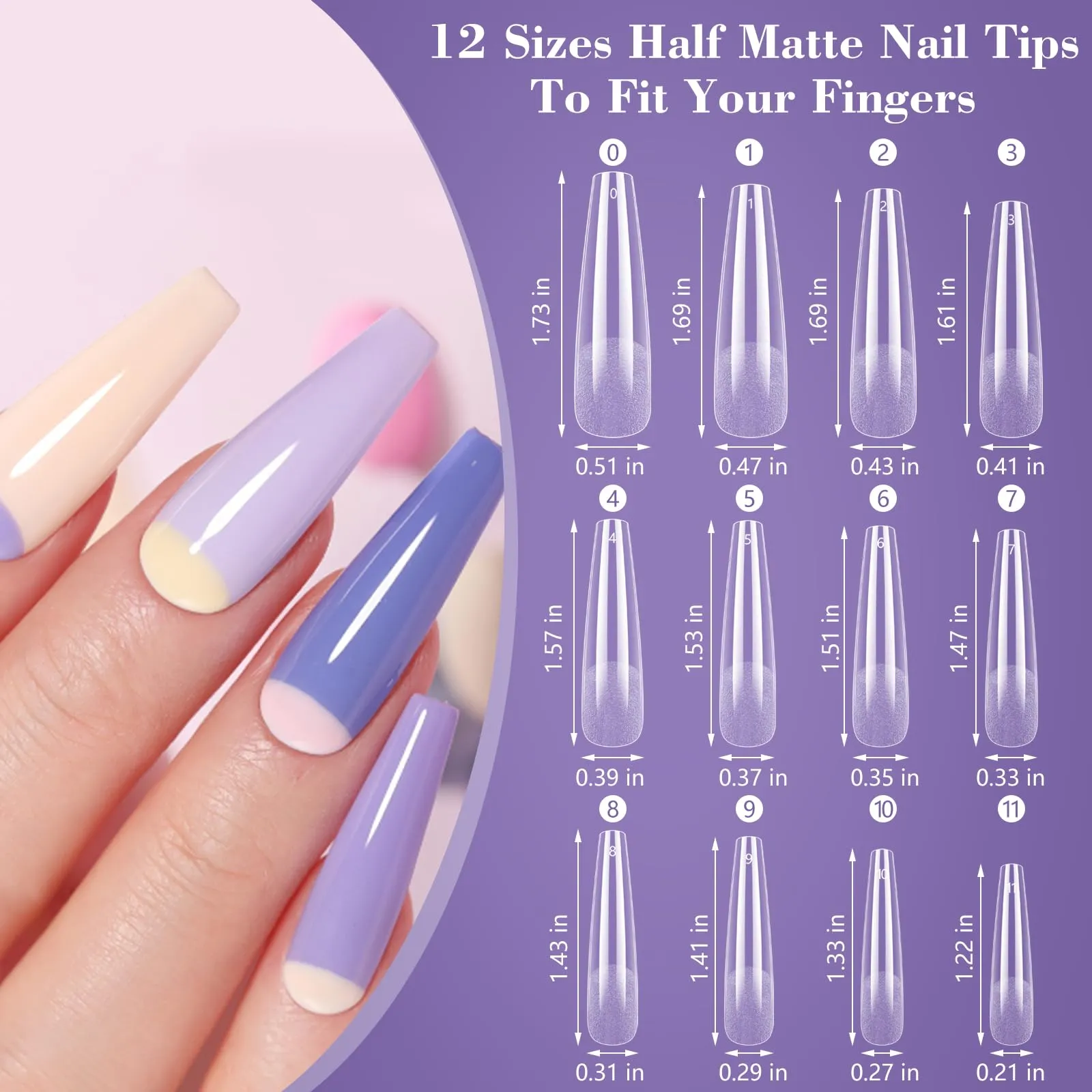 Clear Coffin Nail Tips, Gel Nail Tips for Acrylic Nails Professionalï¼?40PCS XL Nail Tips Half Matte Full Cover Ballerina Press on Nail Tips, Slightly C Curve French Nail Tips Use for Nail Extension