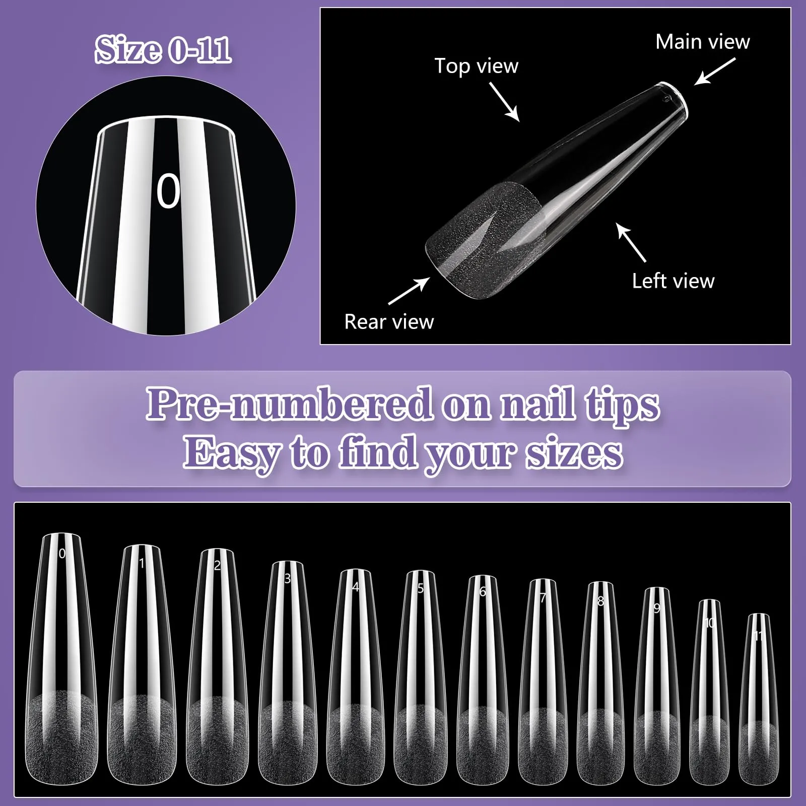 Clear Coffin Nail Tips, Gel Nail Tips for Acrylic Nails Professionalï¼?40PCS XL Nail Tips Half Matte Full Cover Ballerina Press on Nail Tips, Slightly C Curve French Nail Tips Use for Nail Extension