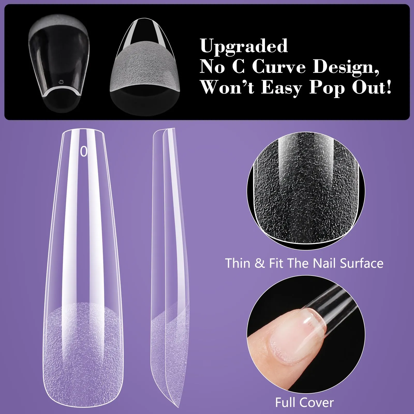 Clear Coffin Nail Tips, Gel Nail Tips for Acrylic Nails Professionalï¼?40PCS XL Nail Tips Half Matte Full Cover Ballerina Press on Nail Tips, Slightly C Curve French Nail Tips Use for Nail Extension