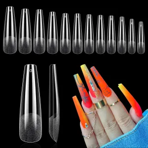 Clear Coffin Nail Tips, Gel Nail Tips for Acrylic Nails Professionalï¼?40PCS XL Nail Tips Half Matte Full Cover Ballerina Press on Nail Tips, Slightly C Curve French Nail Tips Use for Nail Extension