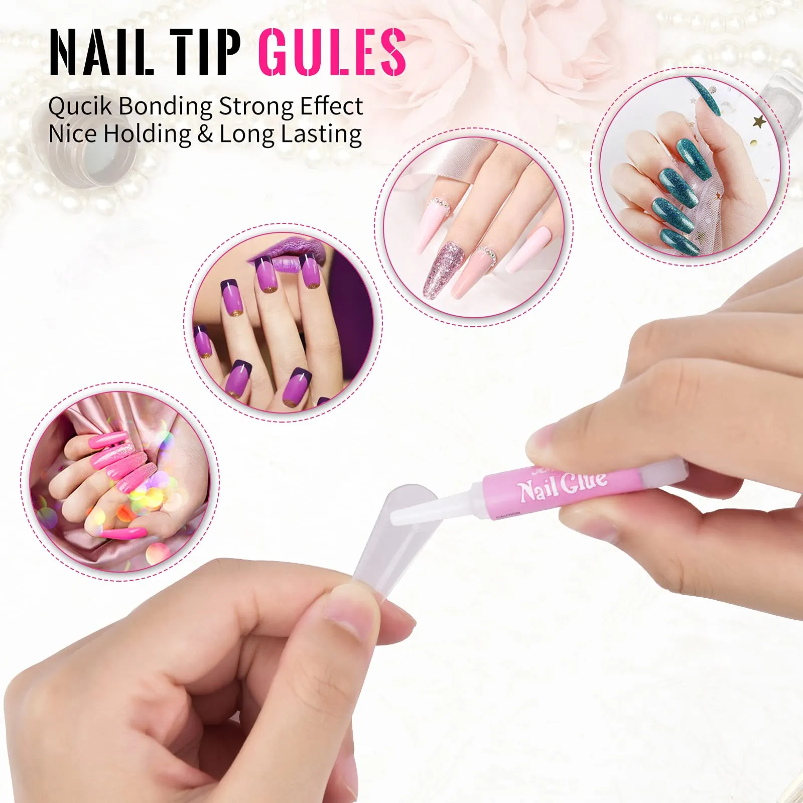 Clear False Coffin Nail Tips, MORGLES Full Cover Nail Tips Set with 500pcs Clear Press On Nails Fake Nail Tips with Nail Glue, Clipper, Files, Cuticle Pusher and Fork for Gel Nail Art DIY