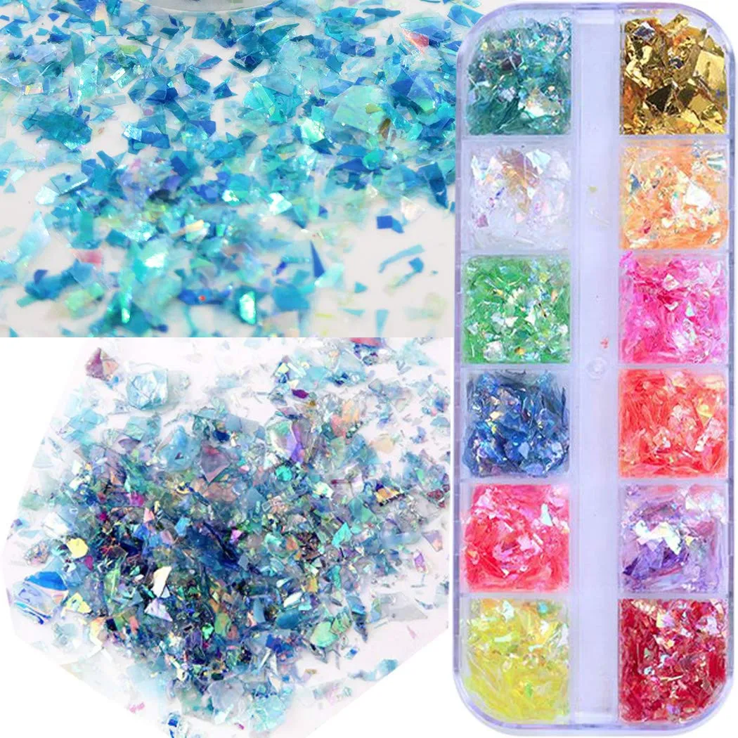 Clear French Nail Tips 500pc Acrylic Fake Nails Half Cover Artificial Nails, 24 Sheet Holographic Nail Stickers Vinyls, 12 Colors Iridescent Heart Glitter Sequins with Tweezers (NailTipsA)