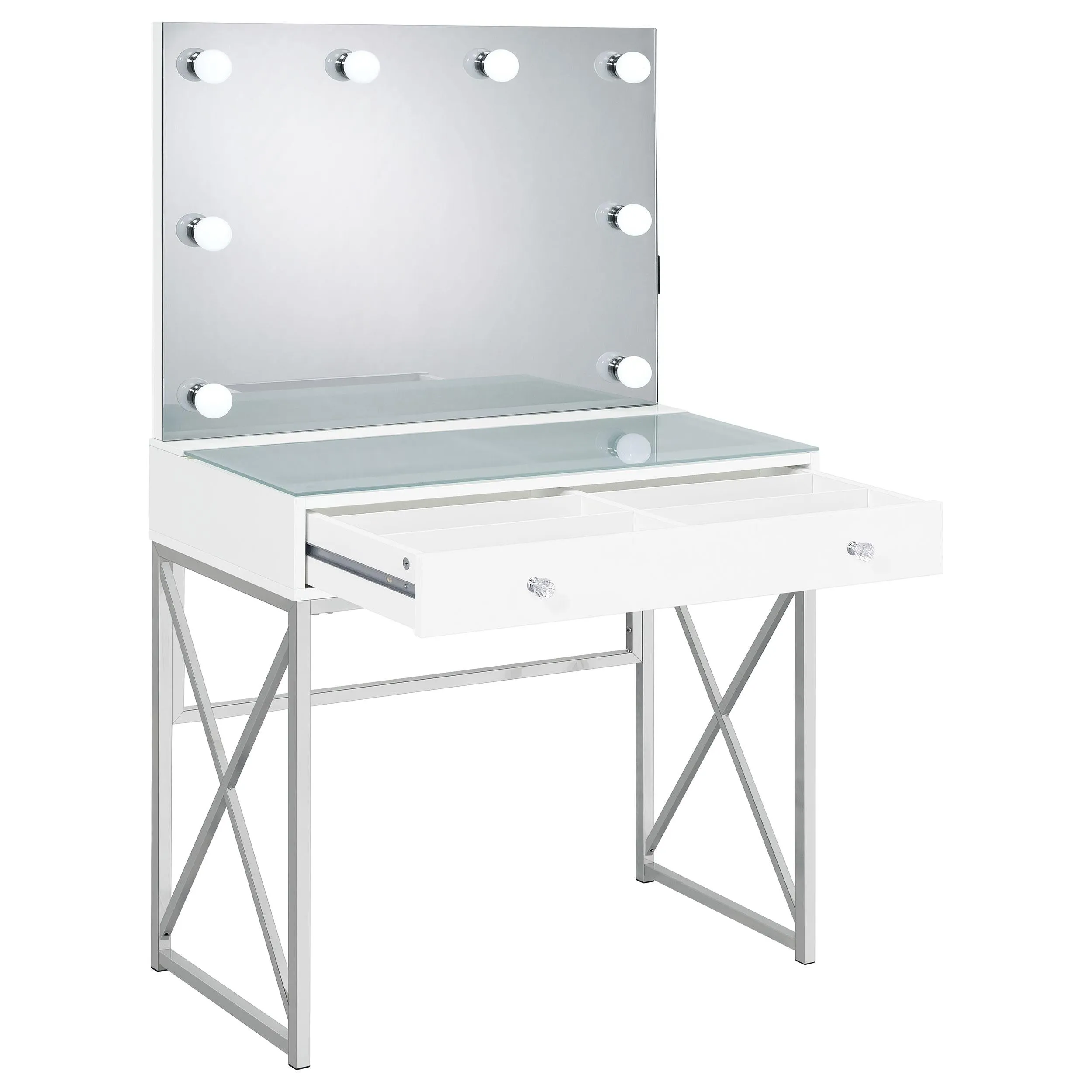 Coaster Furniture Eliza 936164 2-piece Vanity Set with Hollywood Lighting - White/Chrome