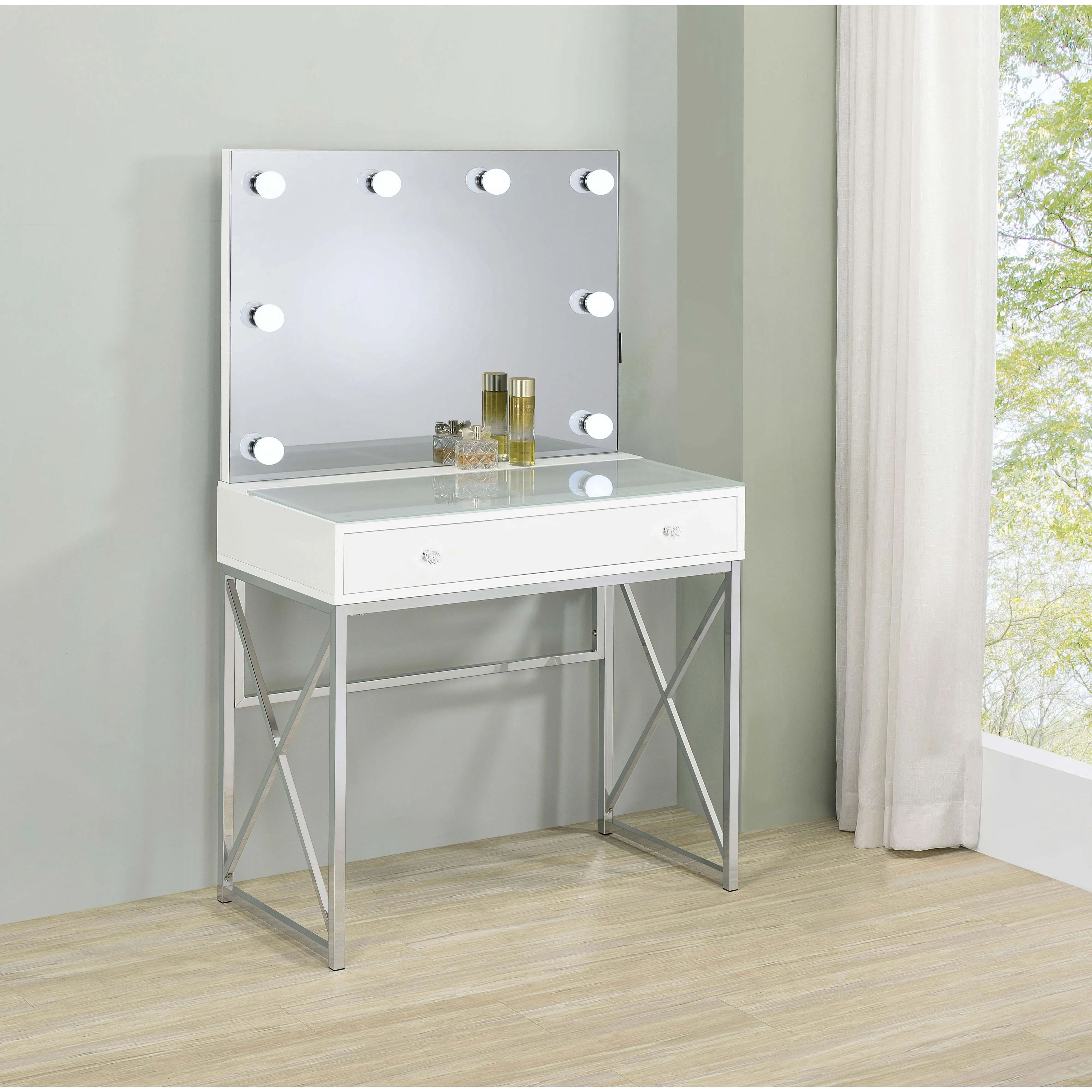 Coaster Furniture Eliza 936164 2-piece Vanity Set with Hollywood Lighting - White/Chrome