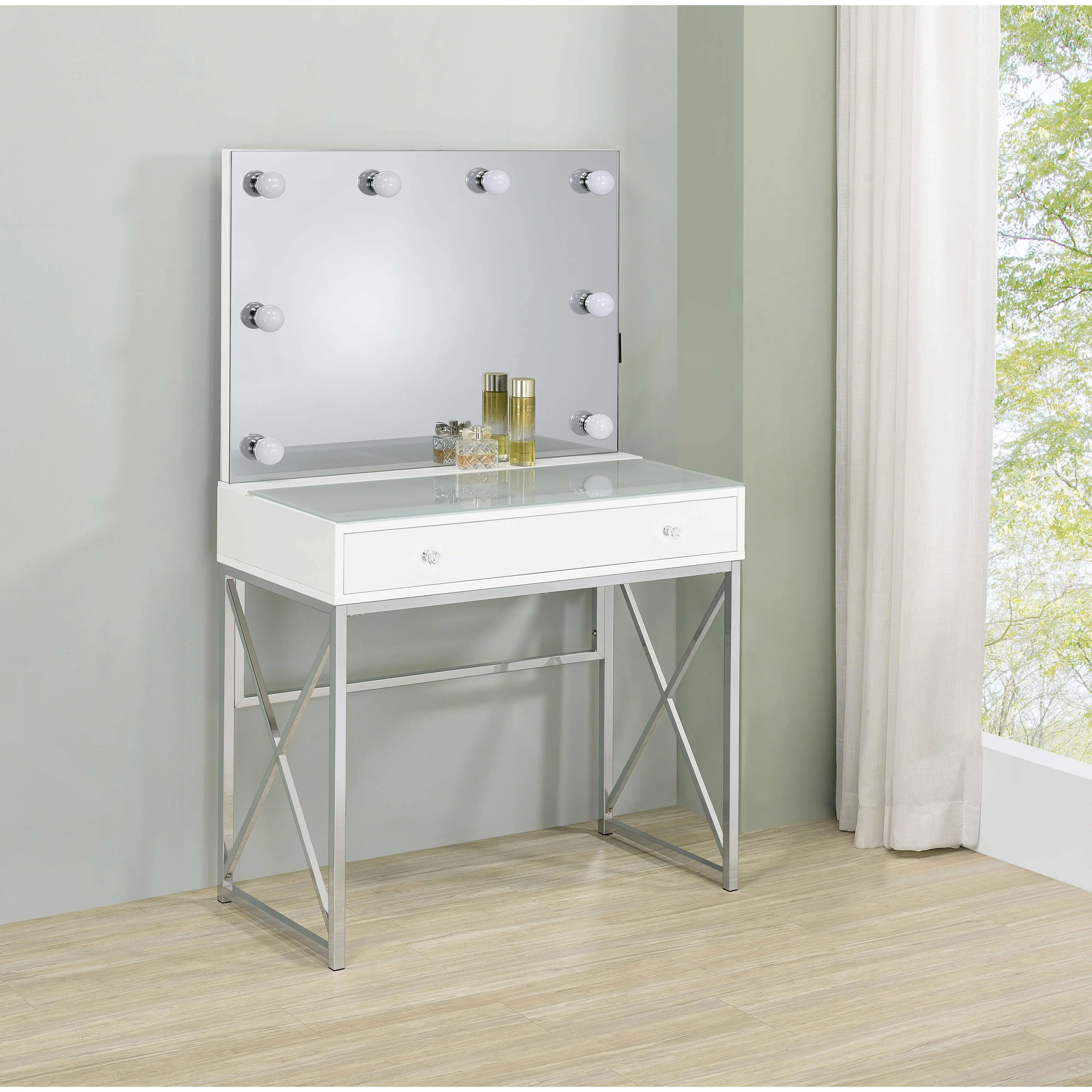 Coaster Furniture Eliza 936164 2-piece Vanity Set with Hollywood Lighting - White/Chrome