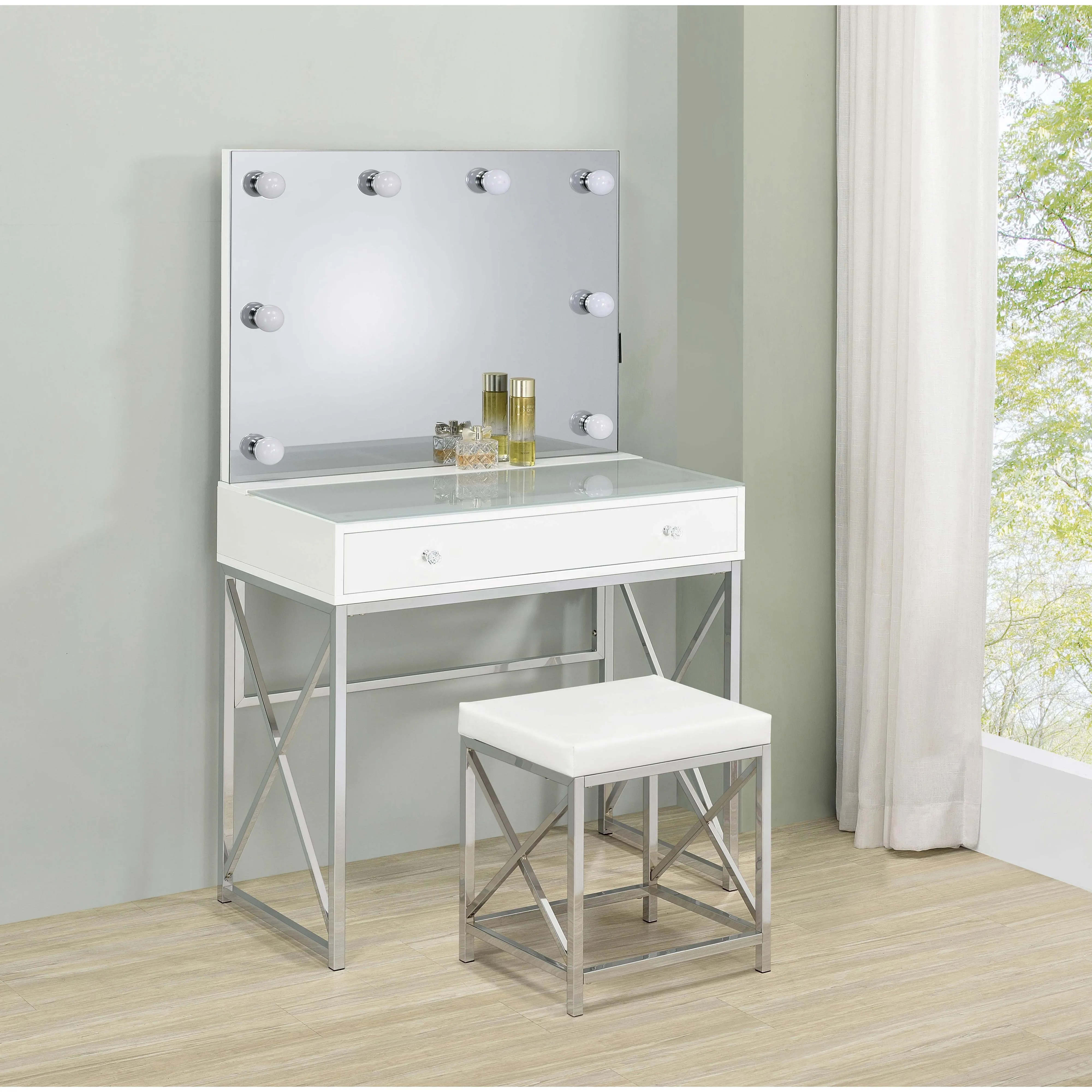 Coaster Furniture Eliza 936164 2-piece Vanity Set with Hollywood Lighting - White/Chrome