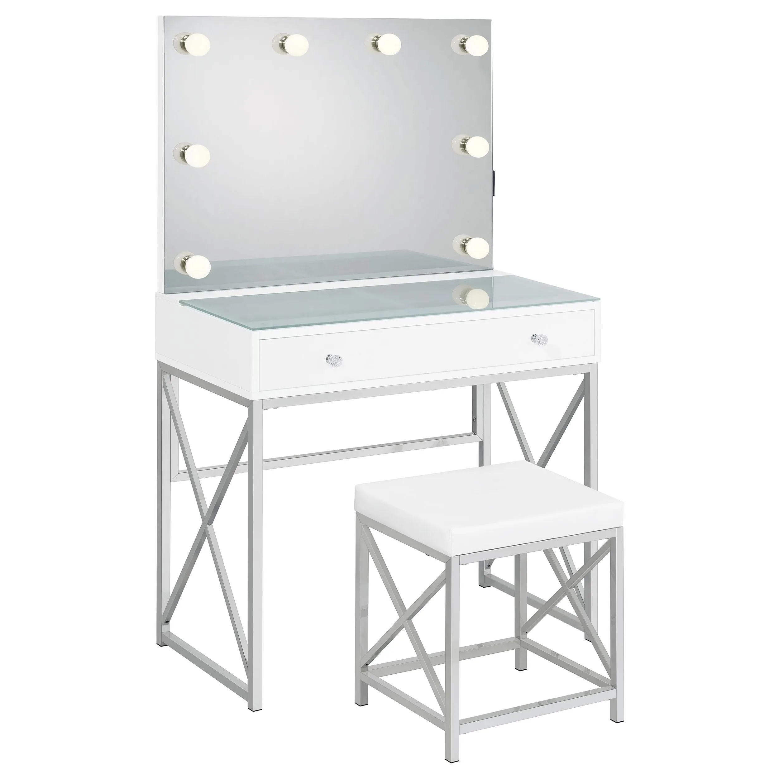 Coaster Furniture Eliza 936164 2-piece Vanity Set with Hollywood Lighting - White/Chrome