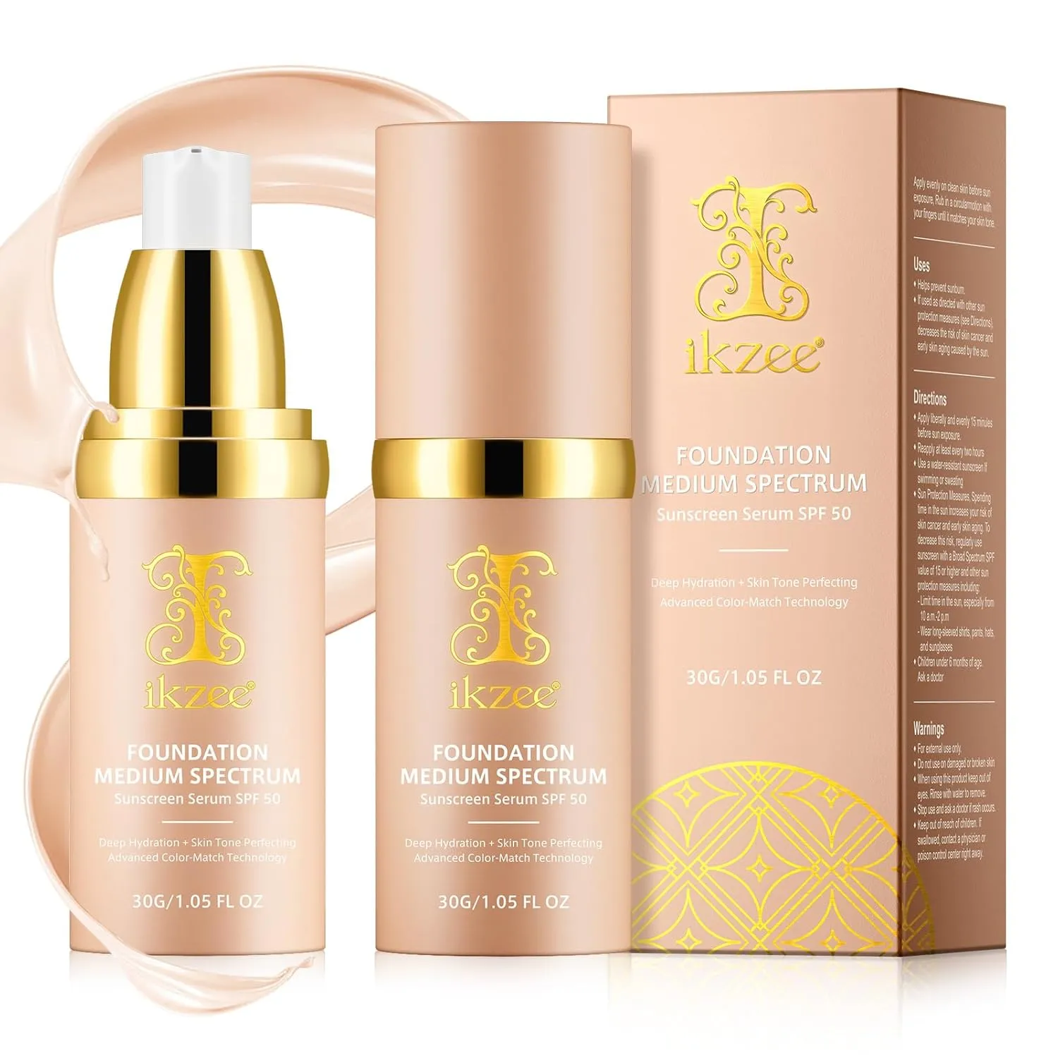 Color Changing Foundation 4-IN-1 Liquid Base Makeup Naturally Moisturizing Sunscreen Brightening Complexion Concealer Foundation 30ml