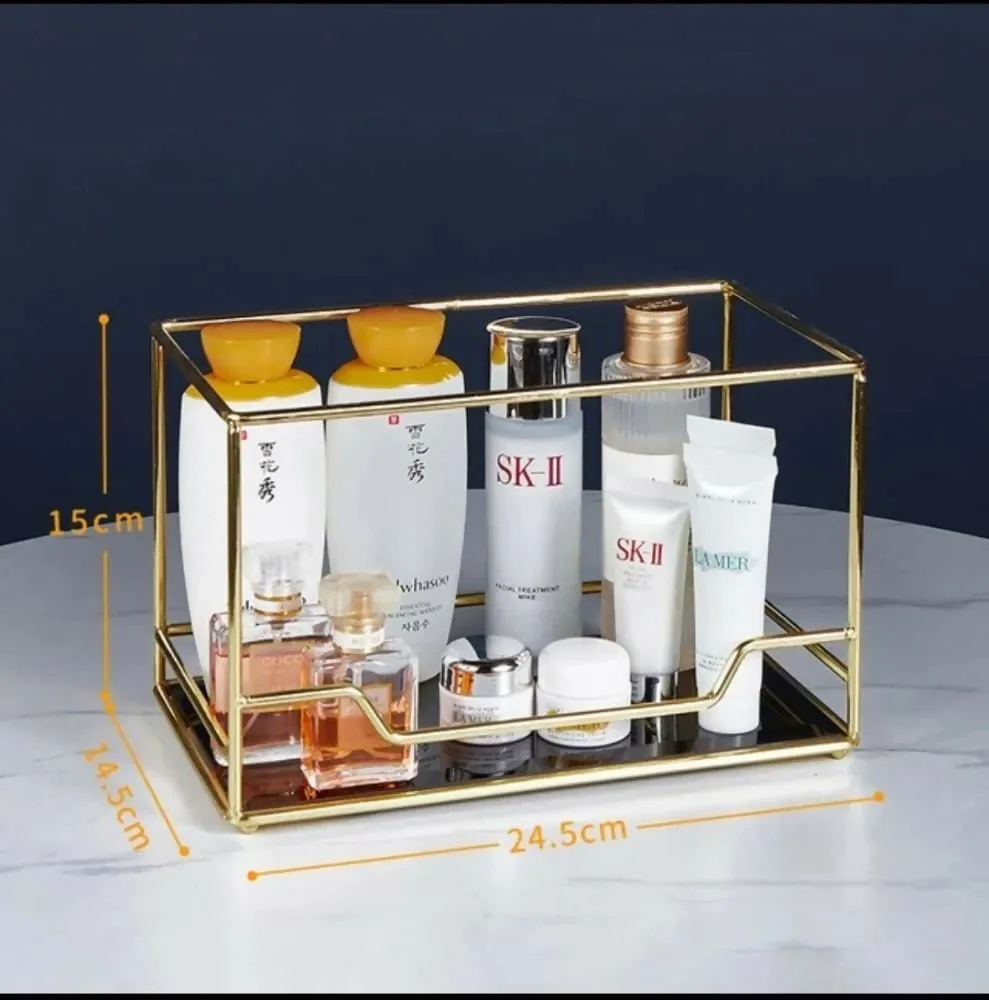 Cosmetic storage box transparent makeup organizer 3 tier glass trays