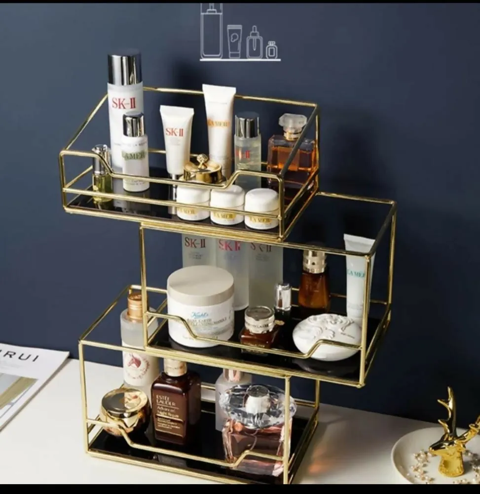 Cosmetic storage box transparent makeup organizer 3 tier glass trays