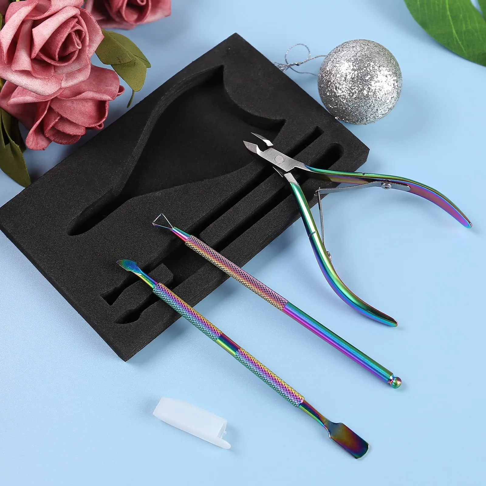 Cuticle Trimmer with Cuticle Pusher and Cutter,YINYIN Cuticle Remover Cutter Nipper Clippers Durable Pedicure Manicure Tools for Fingernails and Toenails(Rainbow)