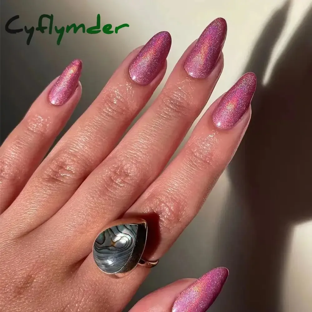 Cyflymder 24PCS French Oval False Nails Girls White Edge Design Nude Color Wearable Press on Nail Full Cover Short Acrylic Almond Fake Nails