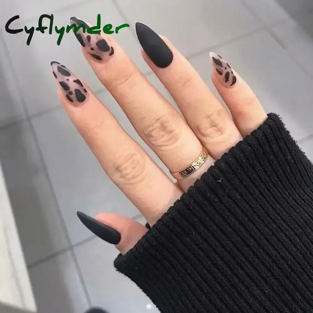 Cyflymder 24PCS French Oval False Nails Girls White Edge Design Nude Color Wearable Press on Nail Full Cover Short Acrylic Almond Fake Nails