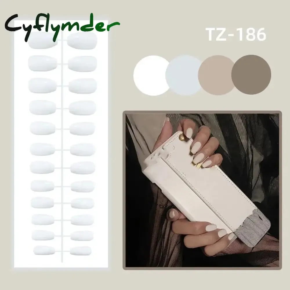 Cyflymder 24Pcs Long Ballet False Nails Full Cover Fake Nails with Rhinestone Brown Wood Grain Design Nail Tips Coffin Press on Nails