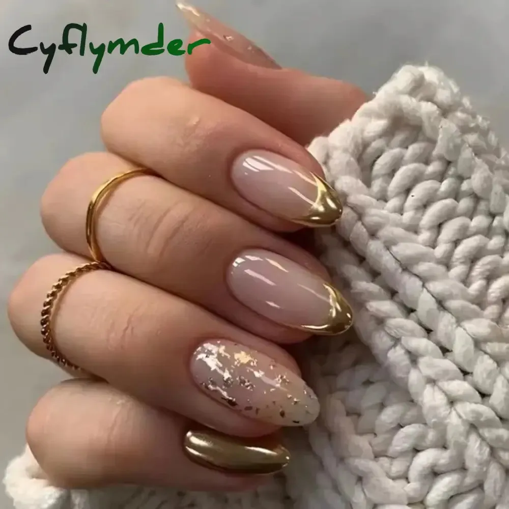 Cyflymder 24Pcs Mid-length Almond Ballet False Nails Simple Cat Eye Design Press on Fake Nail Wearable Full Cover Nail Tips Manicure Tools