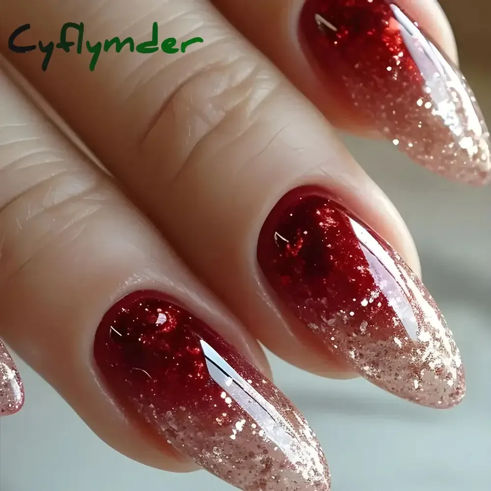 Cyflymder 24Pcs Mid-length Almond Ballet False Nails Simple Cat Eye Design Press on Fake Nail Wearable Full Cover Nail Tips Manicure Tools