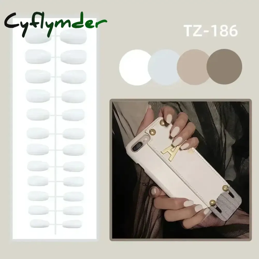 Cyflymder 24Pcs Mid-length Almond Ballet False Nails Simple Cat Eye Design Press on Fake Nail Wearable Full Cover Nail Tips Manicure Tools