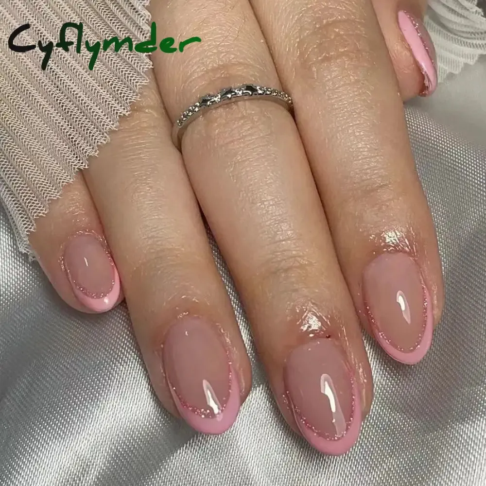 Cyflymder 24Pcs Mid-length Almond Ballet False Nails Simple Cat Eye Design Press on Fake Nail Wearable Full Cover Nail Tips Manicure Tools
