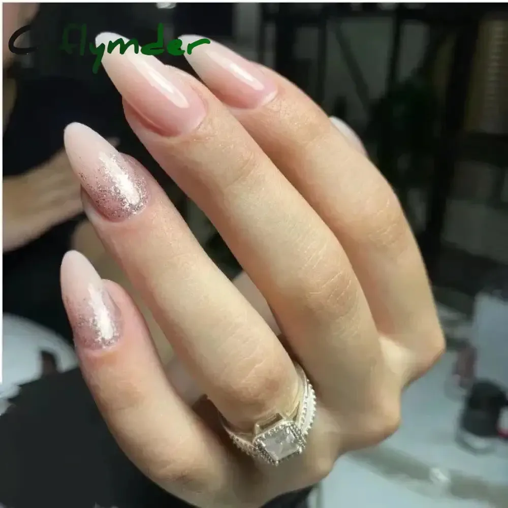 Cyflymder 24Pcs Mid-length Almond Ballet False Nails Simple Cat Eye Design Press on Fake Nail Wearable Full Cover Nail Tips Manicure Tools