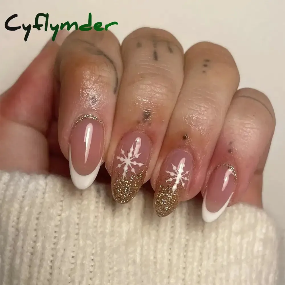 Cyflymder 24Pcs Mid-length Almond Ballet False Nails Simple Cat Eye Design Press on Fake Nail Wearable Full Cover Nail Tips Manicure Tools