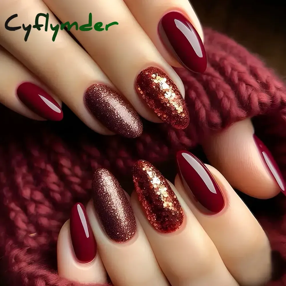 Cyflymder 24Pcs Mid-length Almond Ballet False Nails Simple Cat Eye Design Press on Fake Nail Wearable Full Cover Nail Tips Manicure Tools