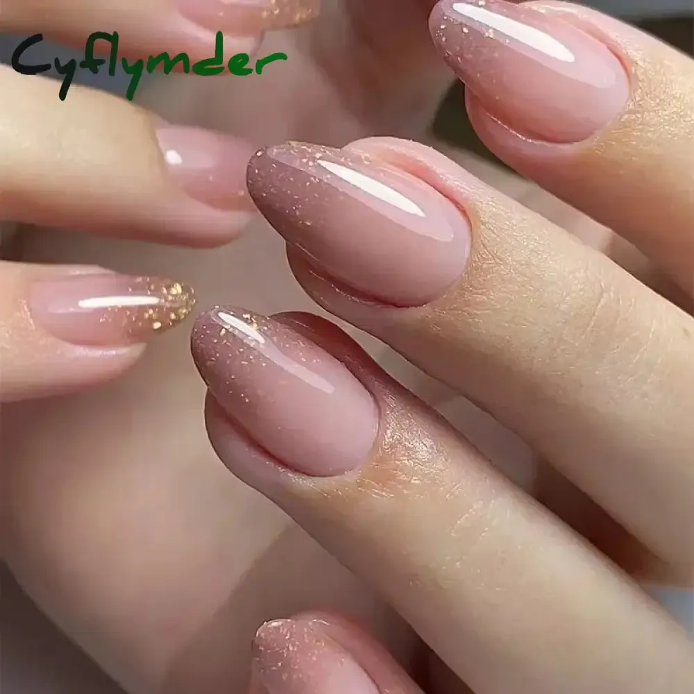 Cyflymder 24Pcs Mid-length Almond Ballet False Nails Simple Cat Eye Design Press on Fake Nail Wearable Full Cover Nail Tips Manicure Tools