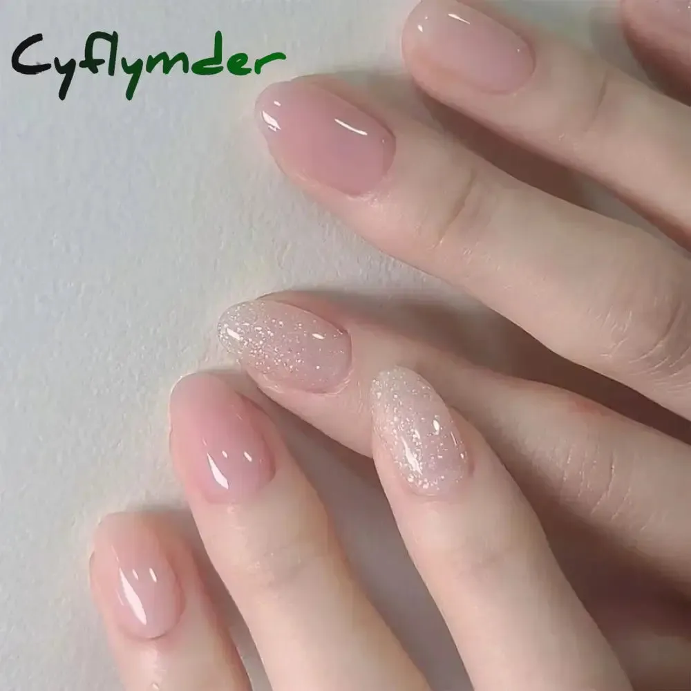 Cyflymder 24Pcs Mid-length Almond Ballet False Nails Simple Cat Eye Design Press on Fake Nail Wearable Full Cover Nail Tips Manicure Tools