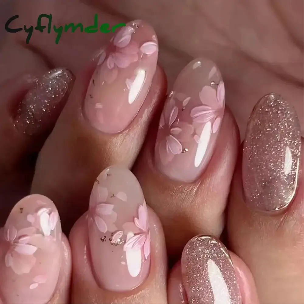 Cyflymder 24Pcs Mid-length Almond Ballet False Nails Simple Cat Eye Design Press on Fake Nail Wearable Full Cover Nail Tips Manicure Tools