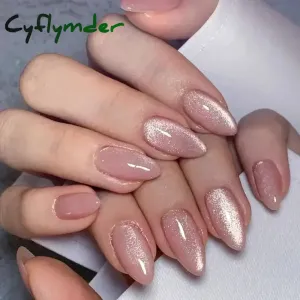 Cyflymder 24Pcs Mid-length Almond Ballet False Nails Simple Cat Eye Design Press on Fake Nail Wearable Full Cover Nail Tips Manicure Tools