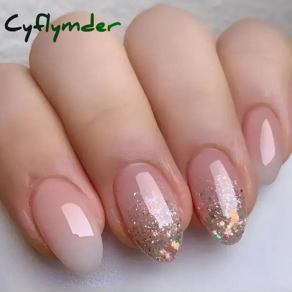 Cyflymder 24Pcs Mid-length Almond Ballet False Nails Simple Cat Eye Design Press on Fake Nail Wearable Full Cover Nail Tips Manicure Tools